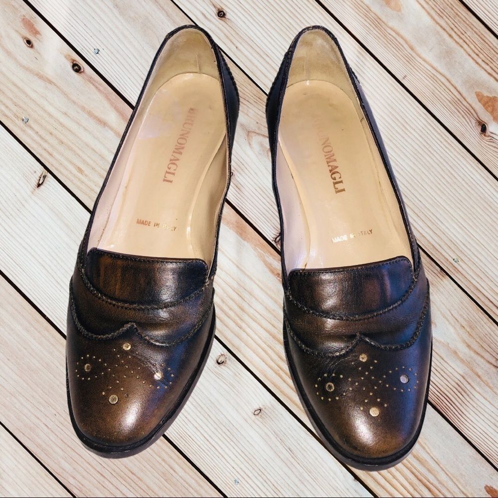 BRUNO MAGLI Brown Leather Wing Tip Loafer, EU 34 / US 2-1/2 - 3